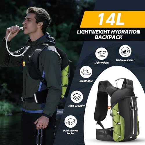 Hydration Backpack - Lightweight Water Backpack with 2L Water Bladder, Small Hiking Backpack for Running Cycling Camping Rave for Men Women - color: Green1