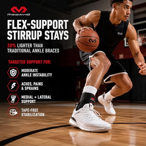 McDavid Ankle Brace, Low Profile Lace-Free Phantom Ankle Braces for Men Basketball and more. Lightweight Design, Advanced Strapping & Flex-Support - size: Medium/Large