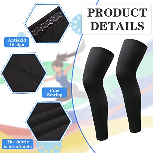 2Pairs Leg Sleeves,Full Leg Compression Sleeve,Compression Long Knee Sleeve,Sports Compression UV Long Leg Sleeves with Anti-slip Silicone Strips for Men Women Running Basketball Football(White&Black) - size: Large