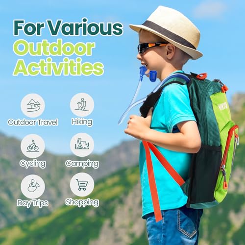 Shinylin Kids Hydration Backpack with 1.5L Water Bladder Hiking Backpack Lightweight for Boys or Girls Children Biking Climbing Running Cycling - color: Fluorescent Green, style: Classic