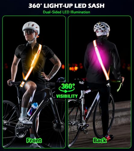 Ylzzrs LED Belt Reflective Sash for Walking at Night,High Visibility Adjustable Night Running Safety Gear,Light Up Running Belt Reflective Gear with Phone Bag/Armband for Runners Walkers Men Women - color: Orange