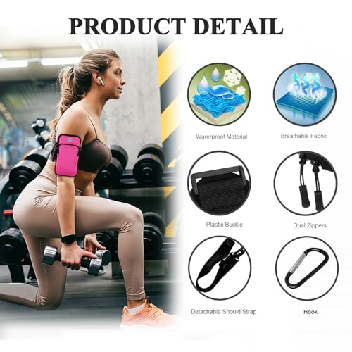 Phone Holder for Running Armband Cell Phone Holder, Small Purses for Women Crossbody Bags Kids,iPhone 17 16 16e 15 14 13 12 11 Pro Max Xs Xr X Plus Mini Galaxy Ultra S26 S25 Note Gym Arm Band - color: 7-Pink with Crossbody Strap&Hook