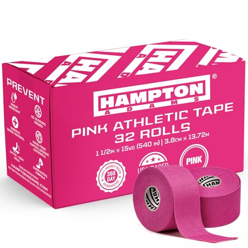 Hampton Adams Athletic Tape Multi Pack, Sports Medical Grade, Easy Tear - color: Hot Pink (32 Pack)