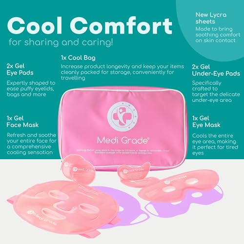 Medi Grade Face Ice Pack and Cooling Eye Mask Set, ChillGel Gel Mask, Pink - color: Pink