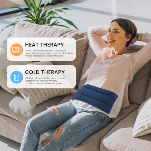 Mini Microwave Heating Pad - 2 Pack, Moist Heat Pack Pillow Warm Compress for Neck, Shoulders, Knee, Wrist, Abdomen (Dark Blue) - color: 6 X 12" Dark Blue - 2 Pack
