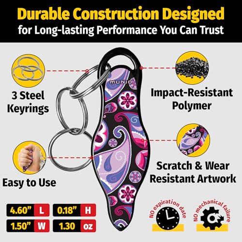 MUNIO Self Defense Keychain – Lightweight, Stylish & Portable Safety Tool for Women & Men – Non-Lethal Kubotan, Easy to Use - color: Pink Paisley