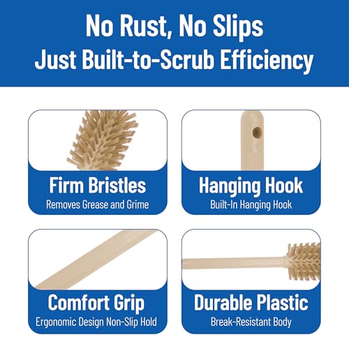 SPARTA 12 Inch Bottle Brush with Polyester Bristles and Plastic Handle, Color Coded, Large Round Head Cleaner for Bottles Jars and Food Service Equipment, Tan - color: Brown