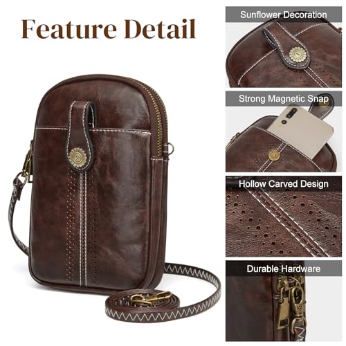 S-ZONE Small Crossbody Bags for Women Trendy RFID Blocking Cell Phone Purse - color: Coffee