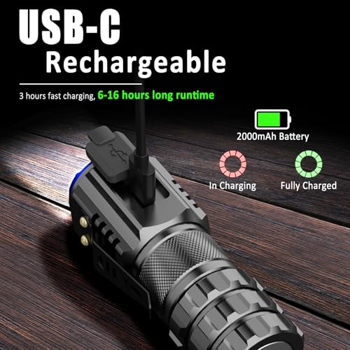 2-Pack Portable LED Mini Flashlight, Rechargeable EDC Small Pocket Flashlight 6 Lighting Modes w/Magnet Clip Waterproof for Camping Hiking Night Walking Running Outdoor Emergency