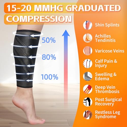 Hiball Copper Calf Compression Sleeves for Men & Women, Lower Leg Support Braces, Footless Graduated Compression Socks for Varicose Veins, Shin Splint, Lymphedema, Calf Pain Relief, Running (1 Pair) - size: Large