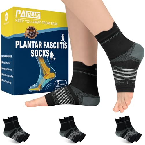 3 Pairs Plantar Fasciitis Socks Ankle Compression Sleeve with Arch Support - color: Black（3 pairs）, size: Large