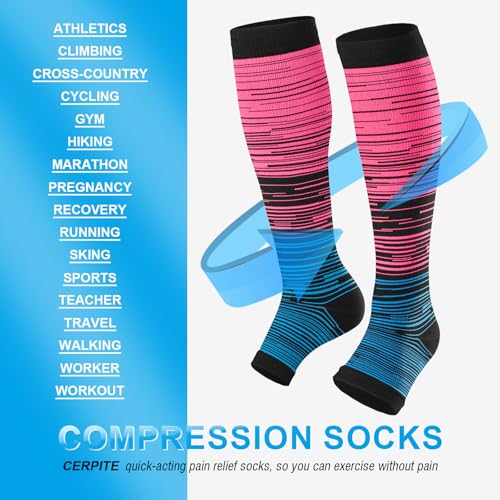 Toeless Compression Socks 15-20 mmHg, 2 Pairs open toe Knee High Support - color: G-dense Line, size: Small-Medium
