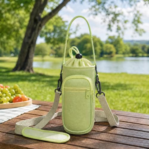 Crossbody Water Bottle Holder with Strap, Phone Pocket(Green, 32, Ounces) - color: Green