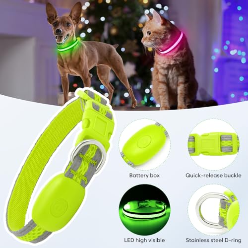Flashseen LED Dog Collar, Light Up Dog Collar USB Rechargeable, Green, XS - color: Green, size: X-Small
