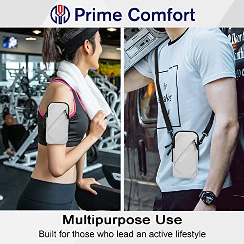 Prime Comfort Phone Holder, Small Crossbody Shoulder Holsters Bag with Arm Band, Fits iPhone and Android, Use for Running, Walking, Hiking & Biking (6.7 Inches, Grayish White) - color: Grayish white