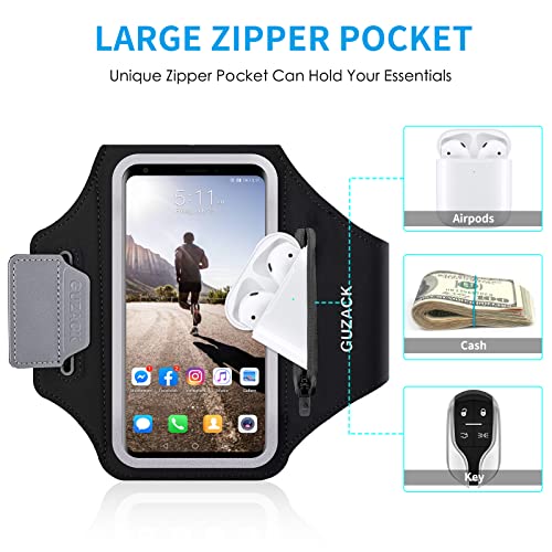GUZACK Running Armband with Zipper Pouch, Running Phone Holder,Up to 6.9" - color: Black Zipper, size: S