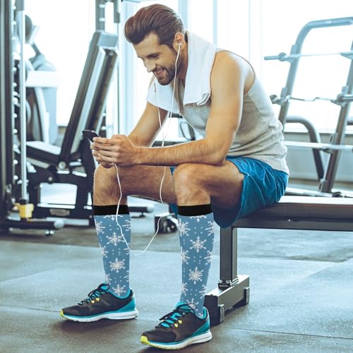 Snowflake Red Christmas Compression Sock for Women Men Funny Support Knee High Socks Running,Nurses,Travel - color: Christmas Snowflake Blue