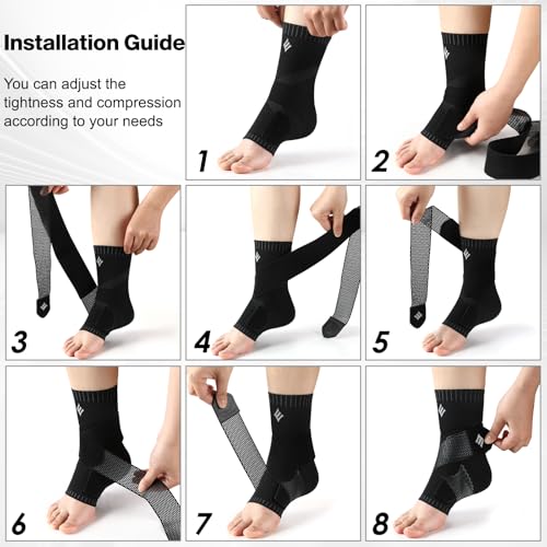 NEENCA Compression Ankle Sleeve with Removable Figure-8 Strap - color: Black, size: Large