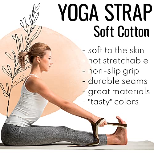 TECEUM 2 IN 1 Yoga & Mat Strap for Stretching – Cotton – 6/8/10 ft - color: Brown Beige, size: 6 ft