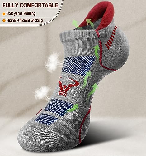 BULLIANT Men Running Ankle Socks 6Pack-Cushioned Support-Low Cut No Show - color: 6pairs-black/Gray Heather3099, size: 10-12