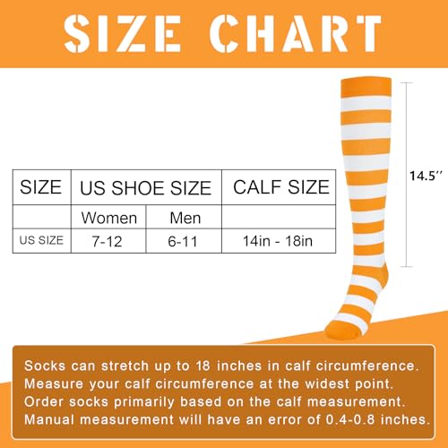Junely Compression Socks for Women Knee High Striped Polka Dot Stockings - color: Orange White