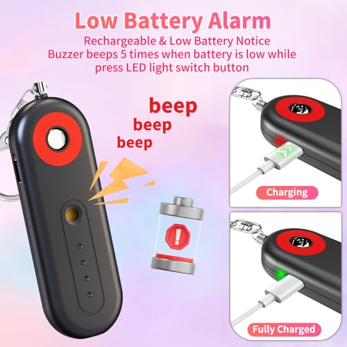 Rechargeable Personal Safety Alarm for Women - 130dB Self Defense Keychain Siren Whistle with SOS Strobe Light, Low Battery Notice - Security Protection Devices for Kids Elderly College Essentials - color: Rechargeable - Black