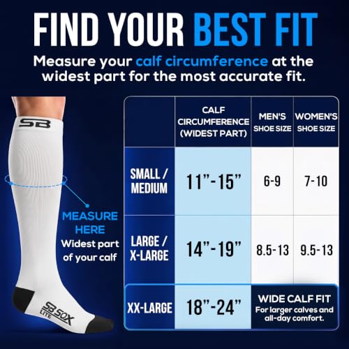 SB SOX Lite Compression Socks for Flying (15–20 mmHg) - color: White/Black, size: L/XL