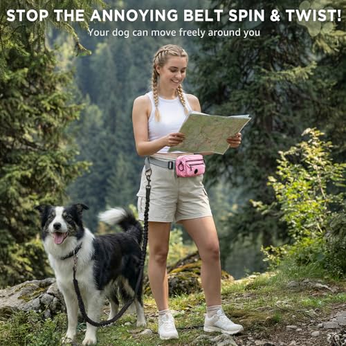 Hands Free Dog Leash with Waist Pack Bungee for Running Pink - color: Pink