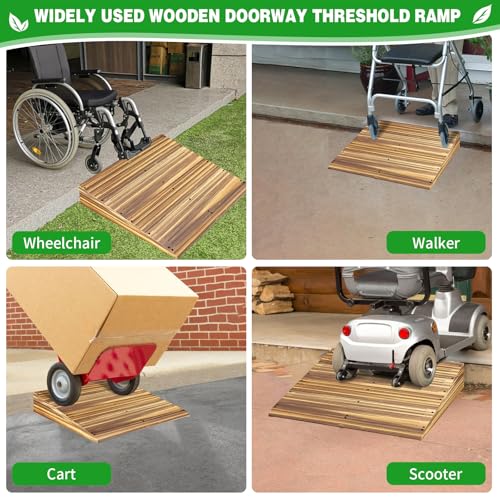 6" Rise Solid Wooden Threshold Ramp with Grooves for Home Steps/Wheelchairs - size: 6 inches