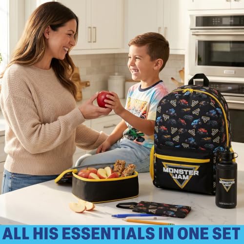 Get Trend Monster Jam Backpack for Boys, 4 Piece Set - color: Black Monster Jam