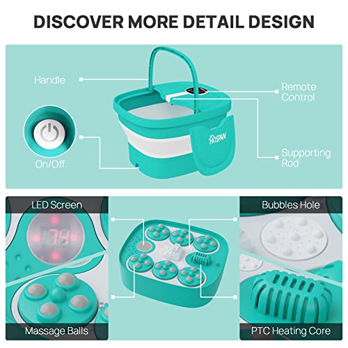 Collapsible Foot Spa Electric Rotary Massage with Heat, Bubble, Remote - color: Sky Blue