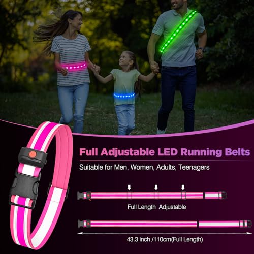 Higo LED Running Belt - Reflective Light Up Waistband for Night Activities, Glowing LED Waist Light for Running, Cycling, Hiking, Camping - color: Pink