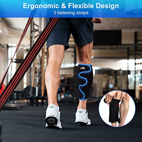 supregear Calf Support Brace, Adjustable Comfortable Compression Calf Wrap Sleeve for Muscle Swelling Hiking Training - color: Black + Blue