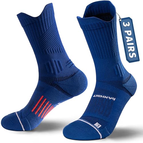 Rahhint Running Socks Crew for Long Run Coolmax Targeted Cushioned - color: Blue, size: 3-6
