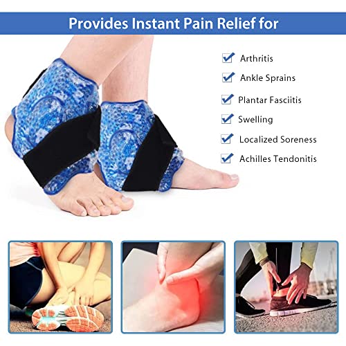 NEWGO Gel Ice Pack for Ankle Pain Relief, 2 Pack Ankle Ice Pack Wrap, Reusable Cold Therapy Wraps for Sprains, Swelling & Injuries