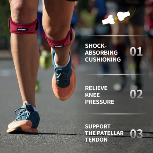 CAMBIVO 2 Pack Patella Tendon Knee Straps, Knee Brace for Women & Men with Extra Straps, Patella Bands for Pain Relief, Osgood Schlatter, Jumper’s Knee, Tendonitis, Running, Basketball, Volleyball - color: Red