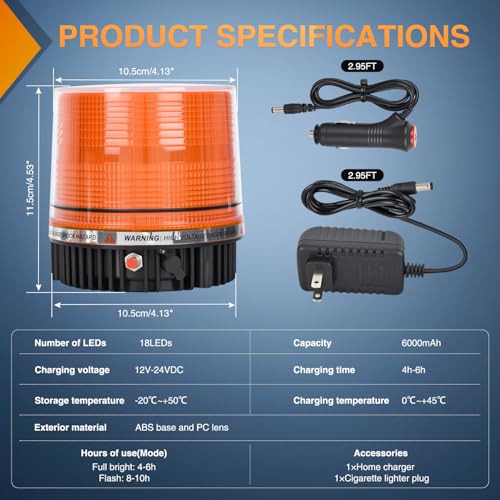 Nilight 18LED Strobe Lights Amber Wireless Rotating Beacon Light - color: Amber