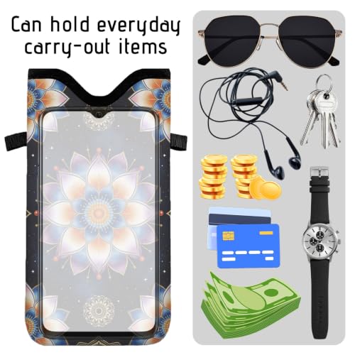 GLOBLELAND Pattern Cell Phone Sleeve Pouch Case Bag with Crossbody Strap Neck Lanyard for Women Men - color: Mandala