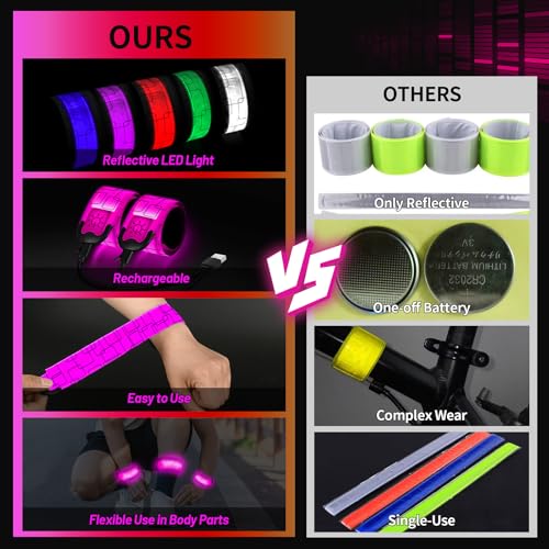 2PCS LED Armband Rechargeable for Running and Walking at Night Safety Gear - color: Rose Red