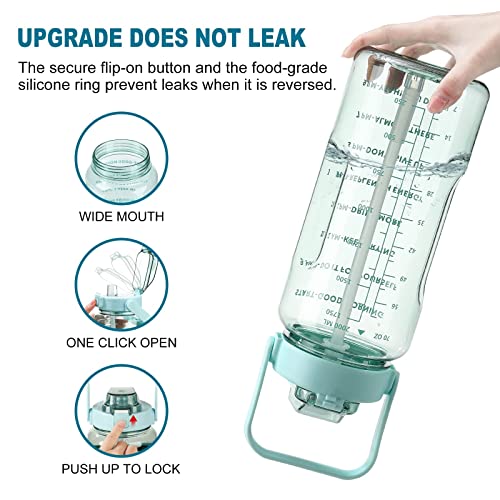 Half Gallon Water Bottle with Sleeve, 64OZ Motivational Water Bottle - color: Green Rose