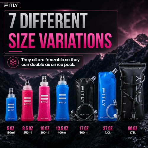 FITLY Soft Flask Running Water Bottle - Collapsible Hydration Flask - color: Pink, size: 10 Ounces