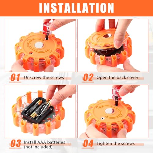 Tallew LED Emergency Road Flares Safety Warning Lights Magnetic, 4 Pack