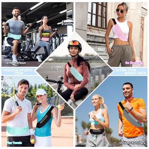 Fanny Packs for Women,Waterproof Fanny Pack for Men,Adjustable Running Belt Waist Pack Slim Expandable Pocket Belt Bag,iPhone Running Holder Cell Phone Elastic Waist Pouch Bag Light Pink - color: 03-Pink with 3 Pockets