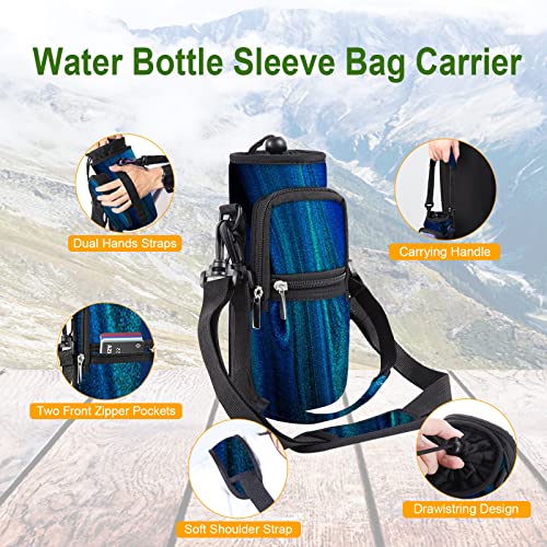 25/32/40/64oz Water Bottle Bag Holder Carrier-Insulated Crossbody Sling Case Sleeve with Strap & Pockets for Men Women Gym Cycling Travel Walking Hiking Camping - color: Blue Quicksand, size: 40oz