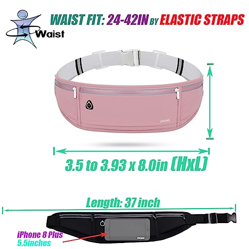 USHAKE Slim Running Belt, Bounce Free Fanny Pack Phone Holder - color: Red