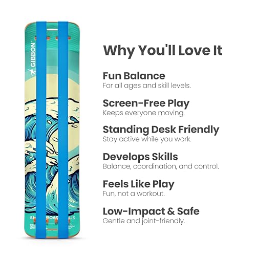 GIBBON SlackBoard, Balance Board Kids & Adults, Slackline Balance Trainer - color: Waves Plus with Stand