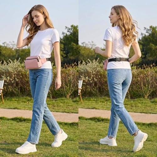 Fanny Pack Nylon Mini Belt Bag Everywhere Belt Bag for Women Water Repellent Waist Packs Crossbody Bags with Adjustable Strap - color: Pink