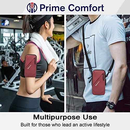 Prime Comfort Cell Phone Holder, Small Crossbody Shoulder Holsters Bag with Arm Band, Fits iPhone and Android, Use for Running, Walking, Hiking & Biking (6.7 Inches, Red) - color: RED