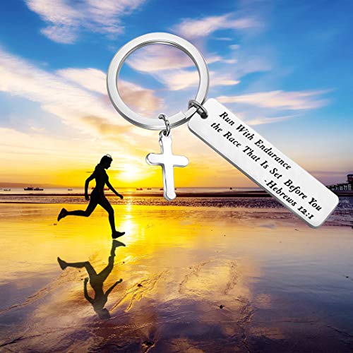 MAOFAED Religious Jewelry Bible Verse Keychain Run With Endurance the Race That Is Set Before You Keychain (KR-Run with Endurance)