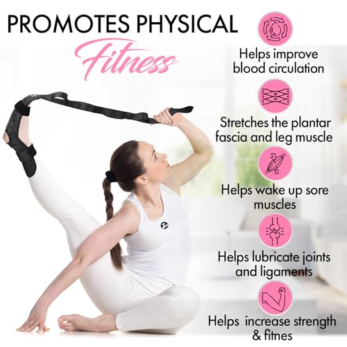 Foot and Calf Stretcher Strap for Physical Therapy and Flexibility - color: Black